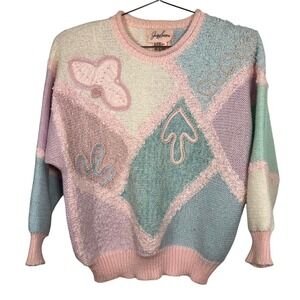Vintage 80s Jaclyn Smith Pastel Lightβ Pink Colorblock Beaded Sweater Large